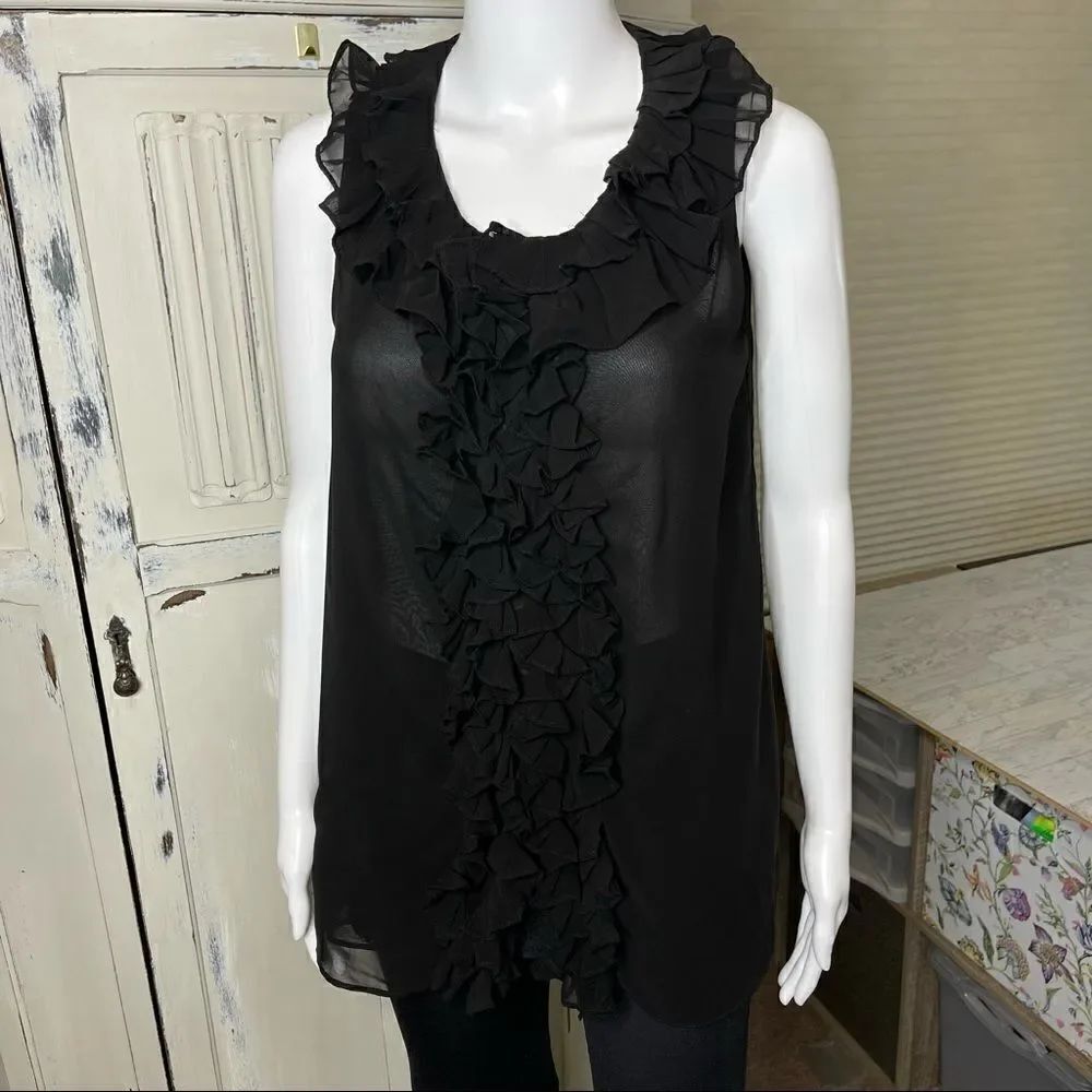 XXI Twenty One Black Ruffle Front Sleeveless Blouse Top Size Small - Picture 5 of 13